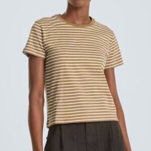 Everlane The Box-Cut Tee in Essential Cotton, Olive / Tan Color, Size M, Striped